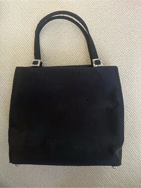 Classic Black Satin Women's Handbag with Rhinestone Accents